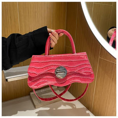 Pink Crocodile Pattern Crossbody Bag Flap Shoulder Bag Women's Casual Handbag