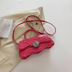 Pink Crocodile Pattern Crossbody Bag Flap Shoulder Bag Women's Casual Handbag