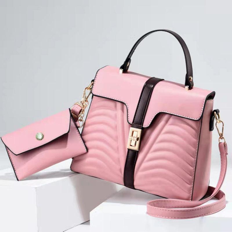 Wavy Striped Embossed Faux Leather Satchel Handbag