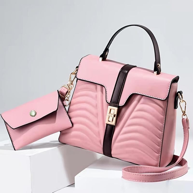 Wavy Striped Embossed Faux Leather Satchel Handbag