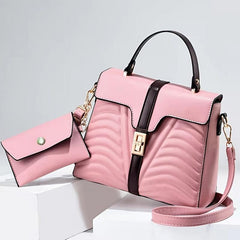 Wavy Striped Embossed Faux Leather Satchel Handbag