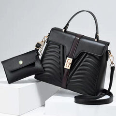 Wavy Striped Embossed Faux Leather Satchel Handbag