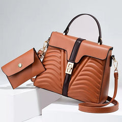 Wavy Striped Embossed Faux Leather Satchel Handbag