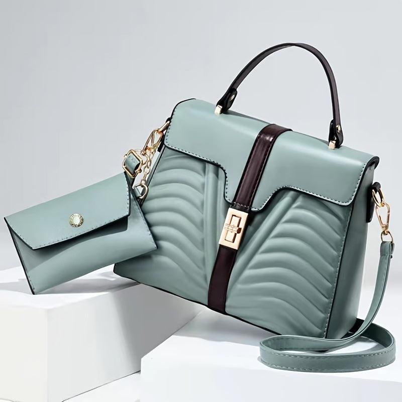 Wavy Striped Embossed Faux Leather Satchel Handbag