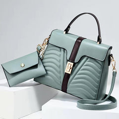Wavy Striped Embossed Faux Leather Satchel Handbag