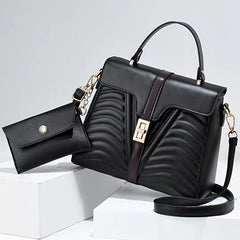 Wavy Striped Embossed Faux Leather Satchel Handbag
