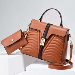 Wavy Striped Embossed Faux Leather Satchel Handbag