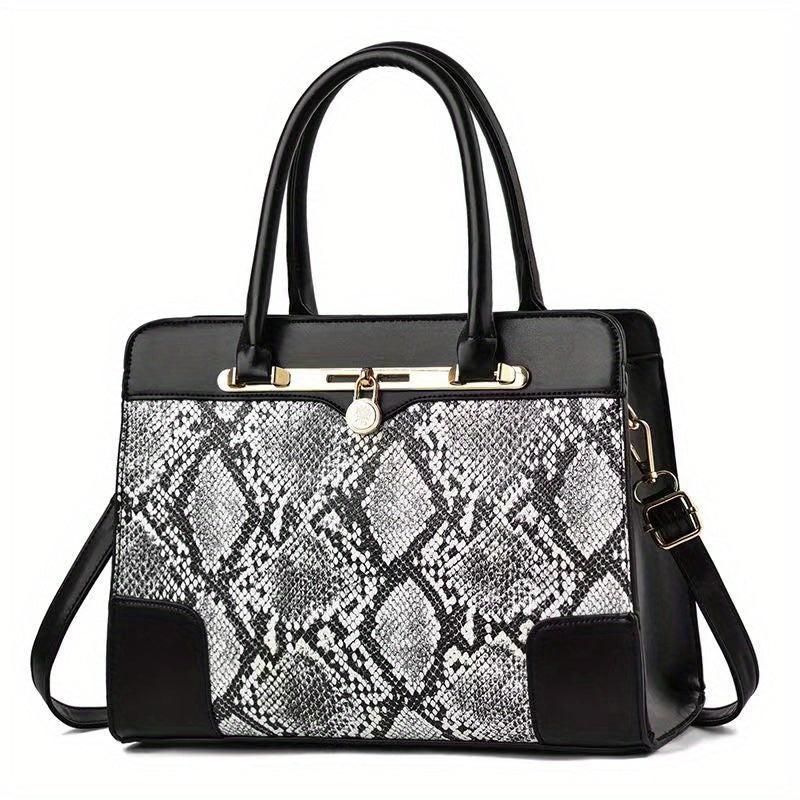 Snakeskin Pattern Double Handle Handbag Large Capacity Tote Bag