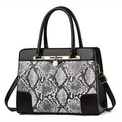 Snakeskin Pattern Double Handle Handbag Large Capacity Tote Bag