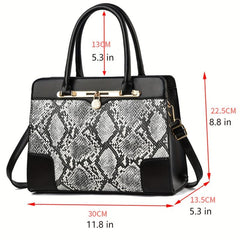 Snakeskin Pattern Double Handle Handbag Large Capacity Tote Bag