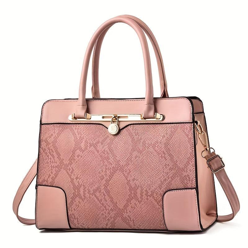 Snakeskin Pattern Double Handle Handbag Large Capacity Tote Bag