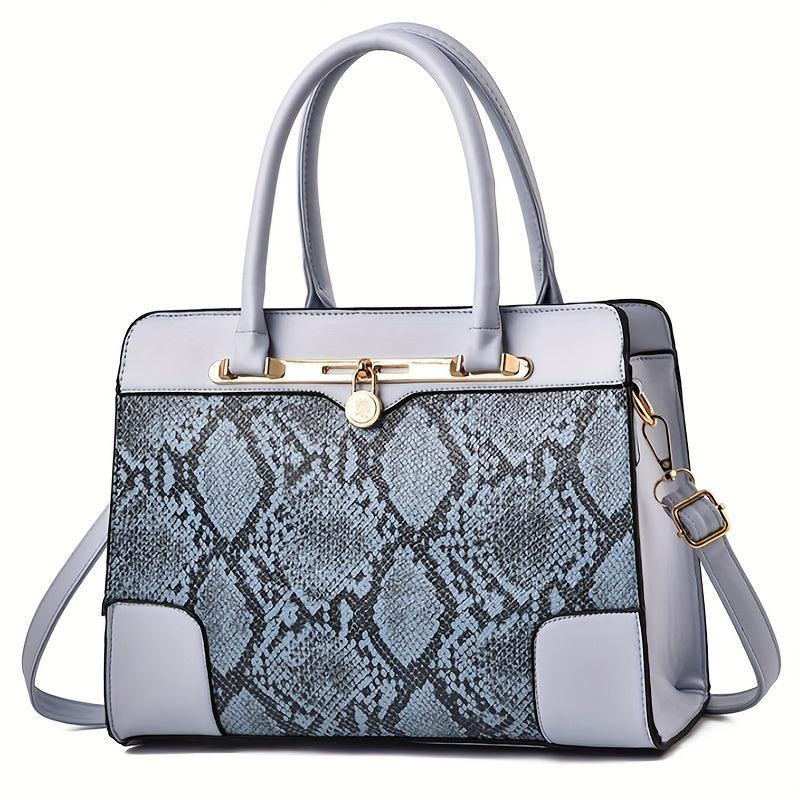 Snakeskin Pattern Double Handle Handbag Large Capacity Tote Bag