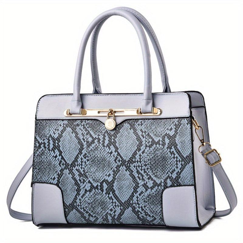 Snakeskin Pattern Double Handle Handbag Large Capacity Tote Bag