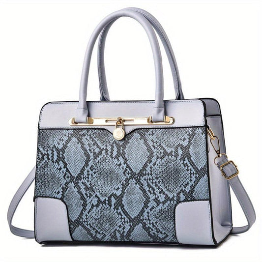 Snakeskin Pattern Double Handle Handbag Large Capacity Tote Bag