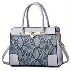 Snakeskin Pattern Double Handle Handbag Large Capacity Tote Bag