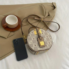 Mini Crossbody Round Handbag PU Leather Textured Bag Purse