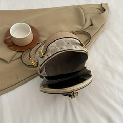 Mini Crossbody Round Handbag PU Leather Textured Bag Purse