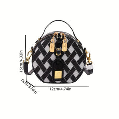 Mini Crossbody Round Handbag PU Leather Textured Bag Purse