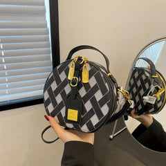 Mini Crossbody Round Handbag PU Leather Textured Bag Purse