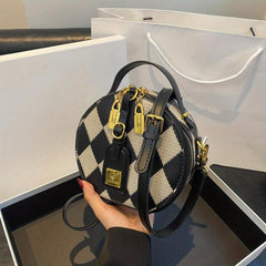 Mini Crossbody Round Handbag PU Leather Textured Bag Purse