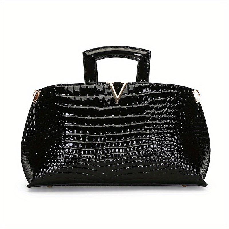 Crocodile Pattern Handbag Vegan Leather Tote Bag Satchel Purse