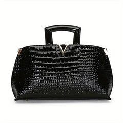 Crocodile Pattern Handbag Vegan Leather Tote Bag Satchel Purse