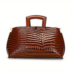 Crocodile Pattern Handbag Vegan Leather Tote Bag Satchel Purse