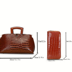 Crocodile Pattern Handbag Vegan Leather Tote Bag Satchel Purse