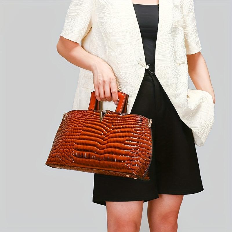 Crocodile Pattern Handbag Vegan Leather Tote Bag Satchel Purse