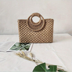 Vintage Straw Woven Tote Bag Retro Summer Beach Handbag Women's Boho Purse
