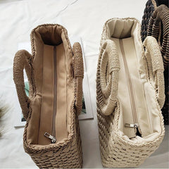 Vintage Straw Woven Tote Bag Retro Summer Beach Handbag Women's Boho Purse