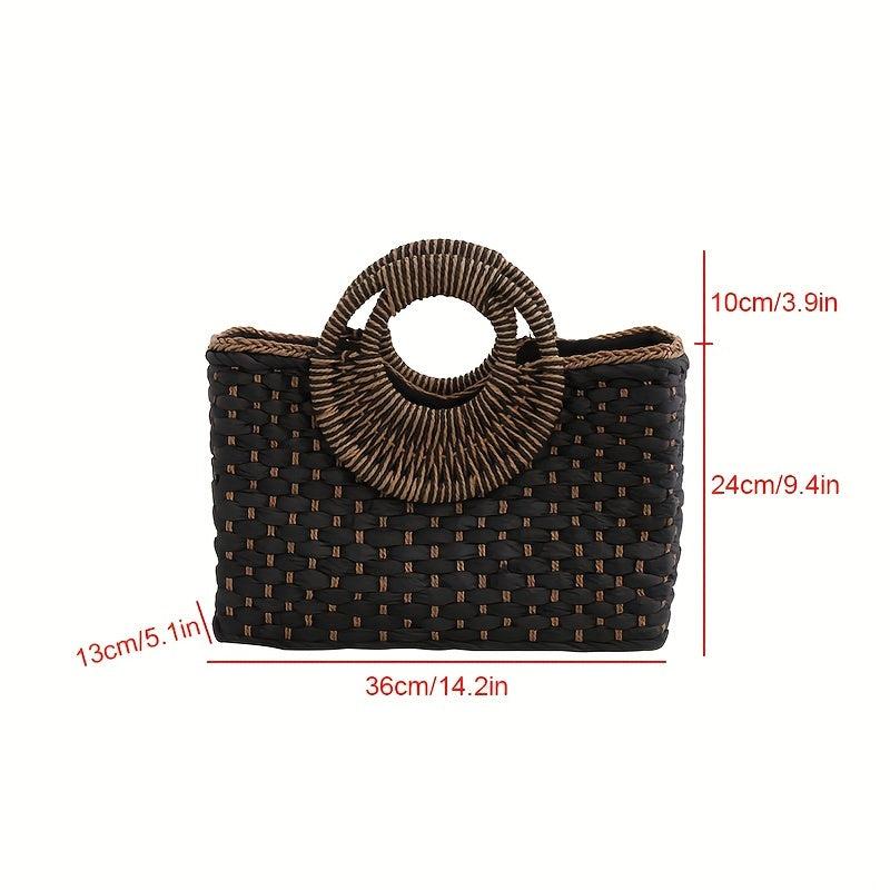 Vintage Straw Woven Tote Bag Retro Summer Beach Handbag Women's Boho Purse