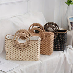 Vintage Straw Woven Tote Bag Retro Summer Beach Handbag Women's Boho Purse