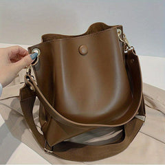 Vintage Bucket Bag Crossbody Wide Strap Solid Shoulder Bag