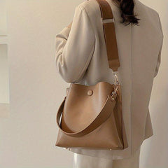 Vintage Bucket Bag Crossbody Wide Strap Solid Shoulder Bag
