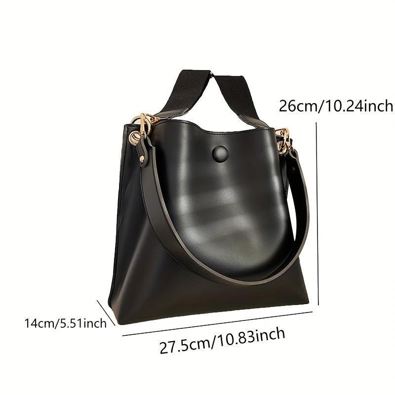 Vintage Bucket Bag Crossbody Wide Strap Solid Shoulder Bag