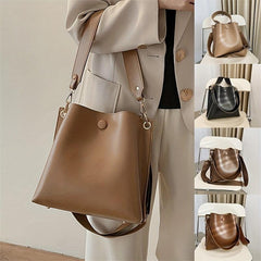 Vintage Bucket Bag Crossbody Wide Strap Solid Shoulder Bag