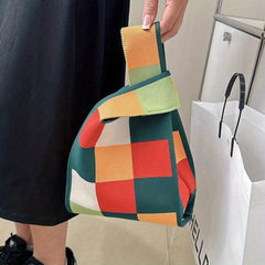 Plaid Woven Handbag Fabric Crochet Niche Tote Bag Casual Summer Street Wristlet