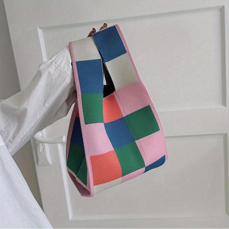 Plaid Woven Handbag Fabric Crochet Niche Tote Bag Casual Summer Street Wristlet