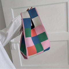 Plaid Woven Handbag Fabric Crochet Niche Tote Bag Casual Summer Street Wristlet
