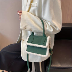 Minimalist Plush Square Satchel Bag Classic Flap Handbag