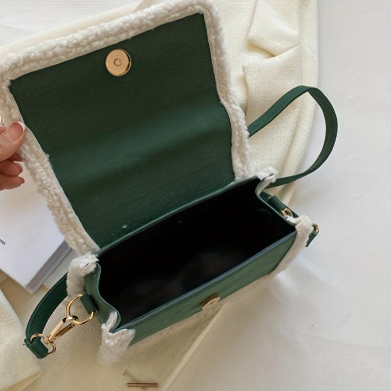 Minimalist Plush Square Satchel Bag Classic Flap Handbag