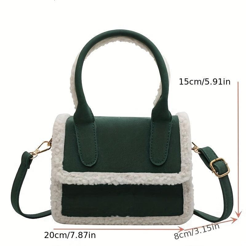 Minimalist Plush Square Satchel Bag Classic Flap Handbag