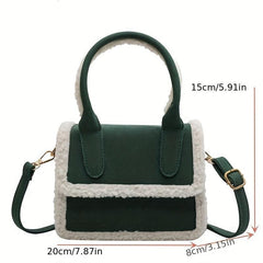 Minimalist Plush Square Satchel Bag Classic Flap Handbag