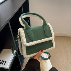Minimalist Plush Square Satchel Bag Classic Flap Handbag