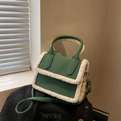Minimalist Plush Square Satchel Bag Classic Flap Handbag