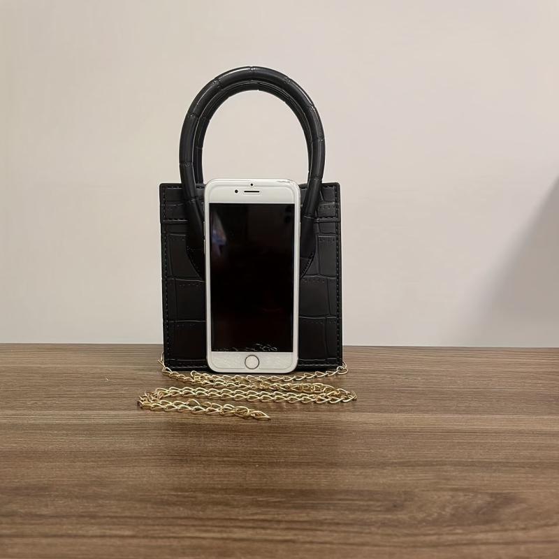 Crocodile Embossed Satchel Bag Chain Bag