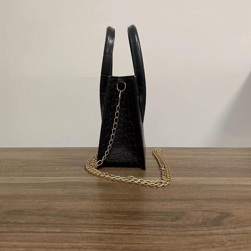 Crocodile Embossed Satchel Bag Chain Bag