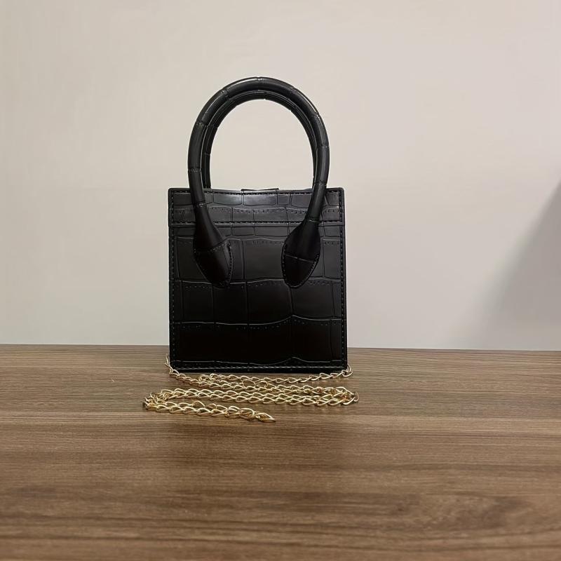 Crocodile Embossed Satchel Bag Chain Bag