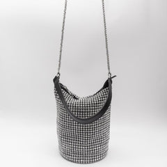Glitter Rhinestone Bucket Bag Zipper Crossbody Chain Portable Storage
